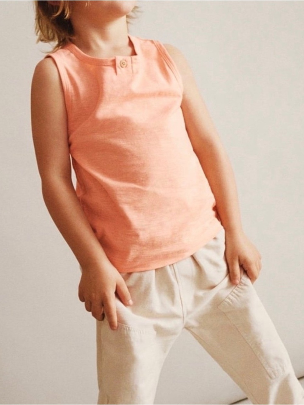 NWT ZARA Boys Neon peach Colored Button Summer Tank Top Shirt Size 18-24 Months